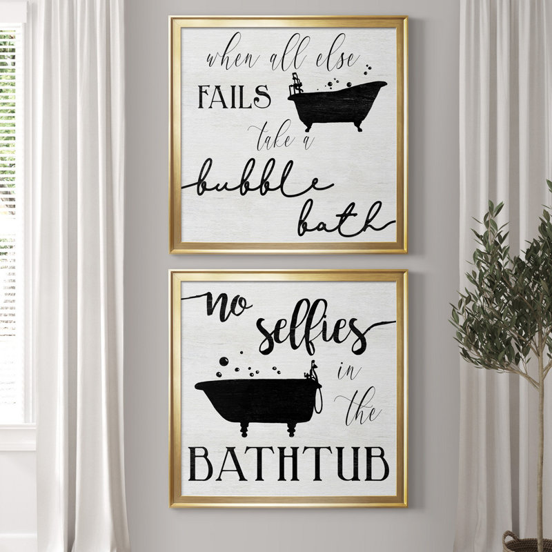 «Take A Bubble Bath», ensemble de 2 reproductions d'impressions, H 30,5 po x l 61 po x P 1,5 po, Toile encadrée d'or