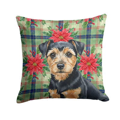 Black and Tan Norfolk Terrier Christmas PoinsettIas Throw Pillow