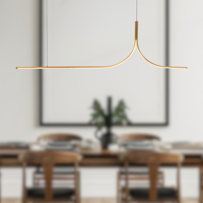 Luminaire suspendu linéaire en fil de fer doré à intensité variable de 5 pi à DEL, 5 pi, Or brossé-UNV-010