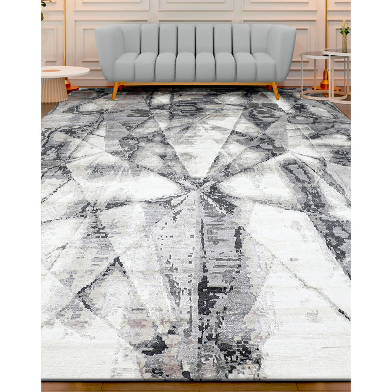Abstract Area Rug in Ivory, Rectangle 2' x 3'