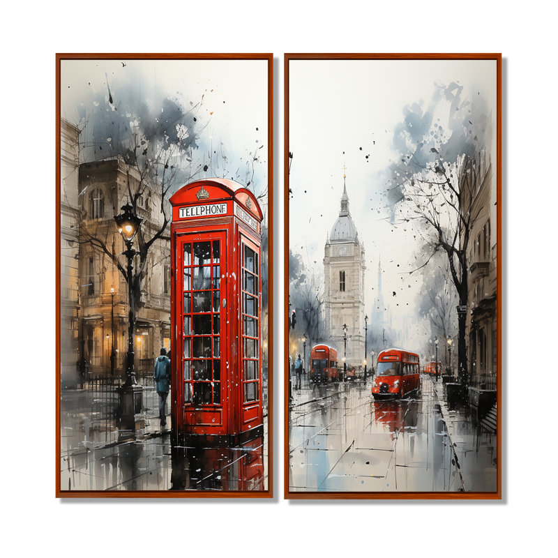 «Red Téléphone Booth Urban Encounters», art mural industriel sur toile, H 32 po x l 32 po, Brun