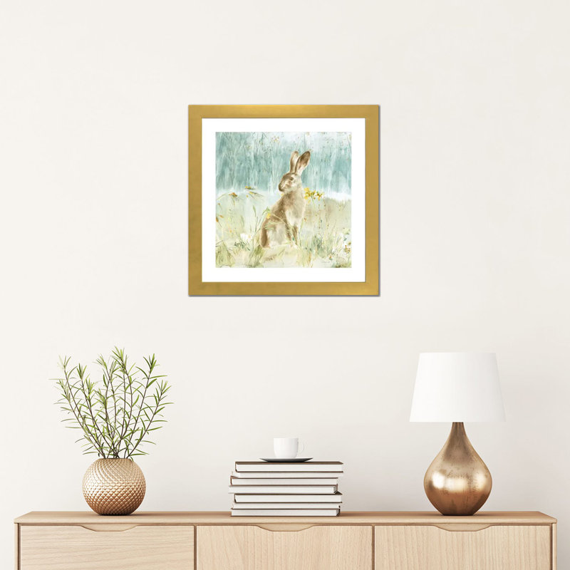 "Meadows Edge VII" par Danhui nai, reproduction d’art, H 16 po x l 16 po x P 1 po, Papier encadré doré, Blanc