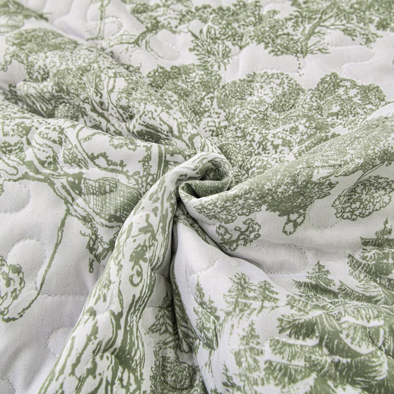 Ensemble de courtepointe à motif de plantes 3 pièces Botanical Toile, Courtepointe pour lit grand + deux taies décorati, Vert