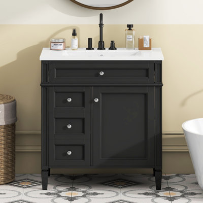 30'' Bathroom Vanity With Top Sink, Modern Bathroom Storage Cabinet With 2 Drawers And A Tip-Out Drawer, Single Sink Bathroom Vanity