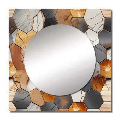 Rustic Hexagons Boho Pattern I - Modern Square Living Room Wall Mirror Art