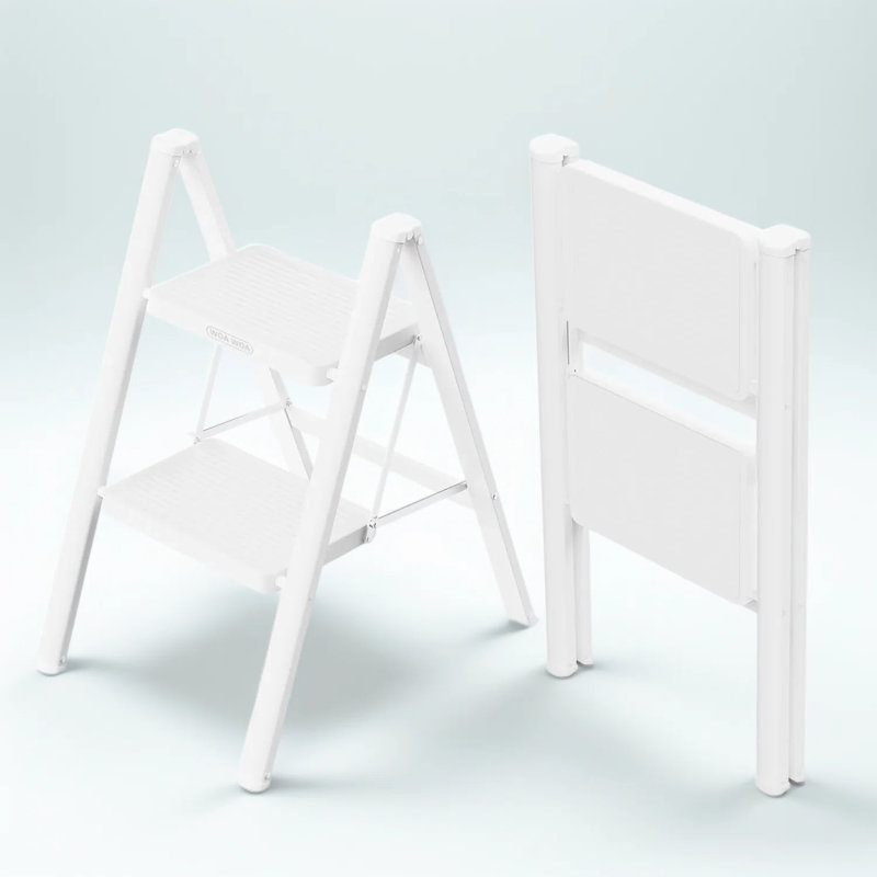 Escabeau pliant pour escabeau, échelle en acier à 2 marches avec larges pédales antidérapantes, conception pliable compacte pour le bureau de cuisine à domicile, capacité de poids de 330 lb