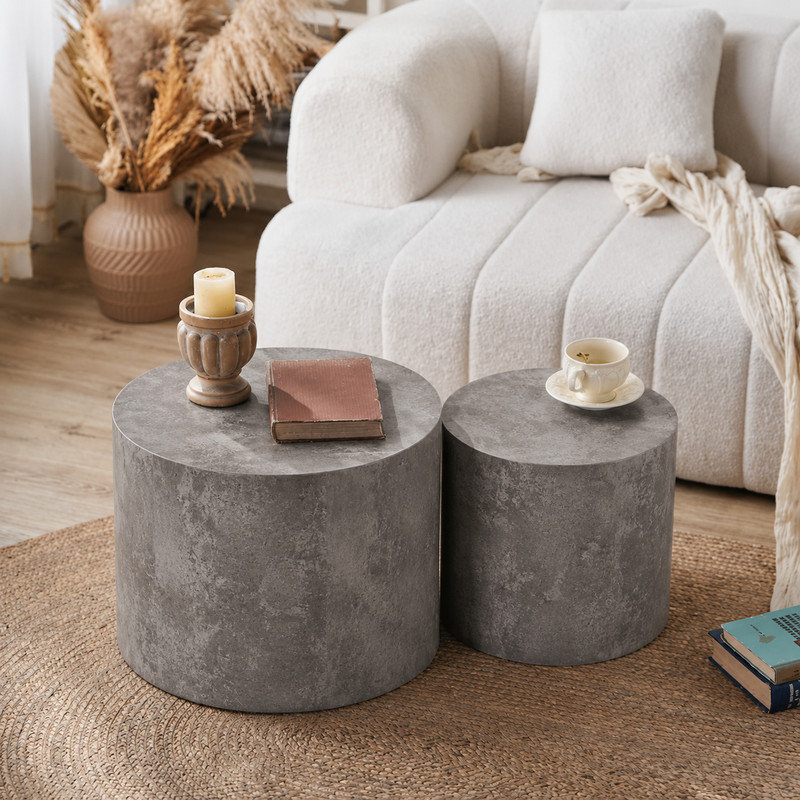Table basse gigogne 2 pièces, 15.16" H x 18.9" L x 18.9" W, Stone Gray