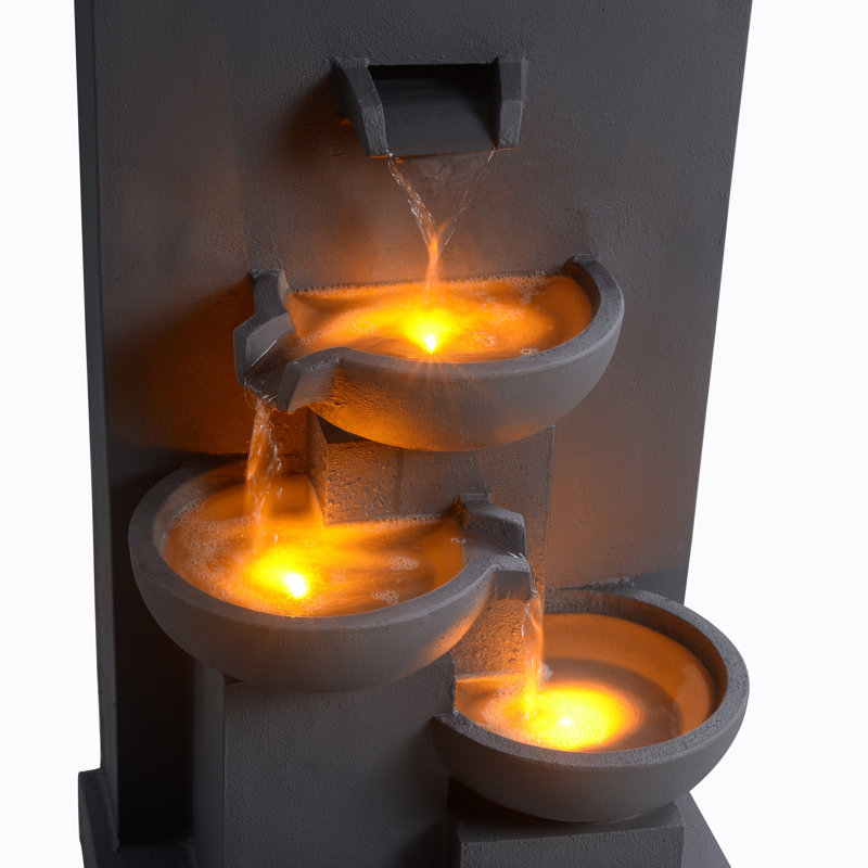 Palmerio Outdoor Cascade Fountain with Lights, Gray