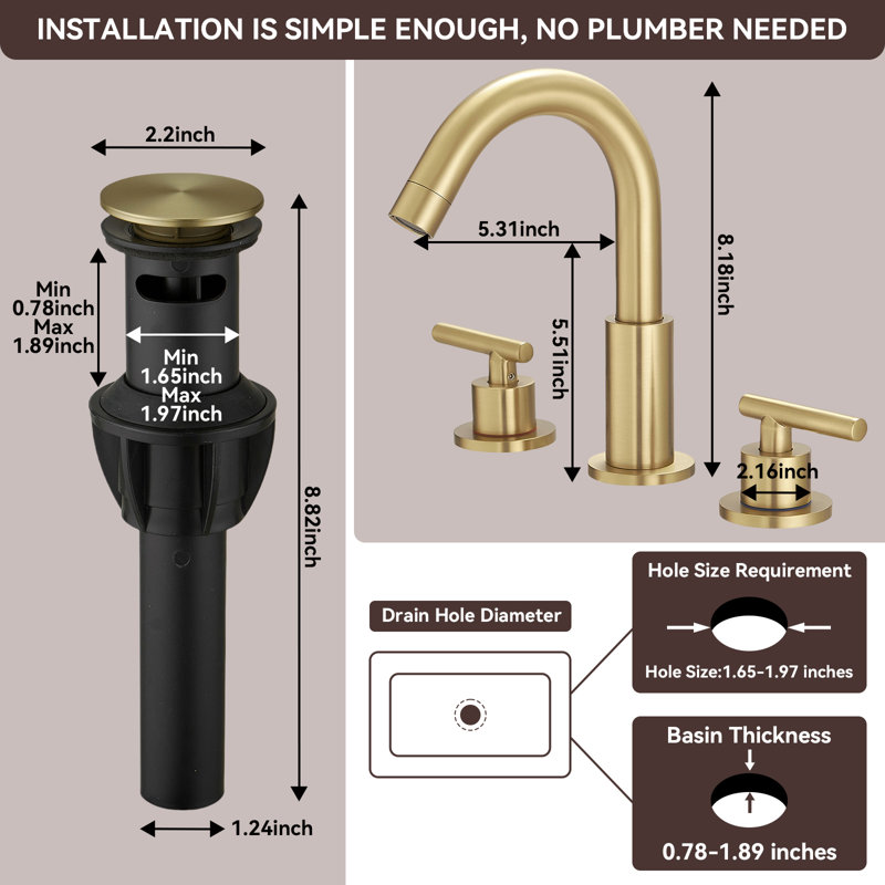 Widespread Double Handle Bathroom Faucet, Brushed Gold