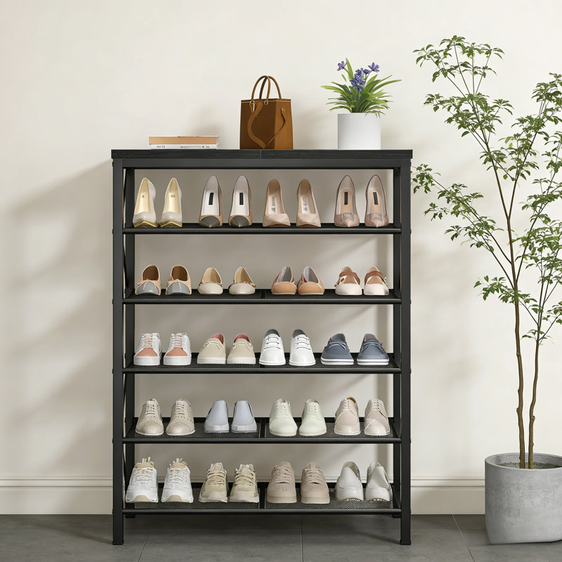 Metal Shoe Rack With Wooden Top, 4-Tier Shoe Organizer For Entryway, Closet And Doorway, 39.2" H x 27.8" W x 10.8" D