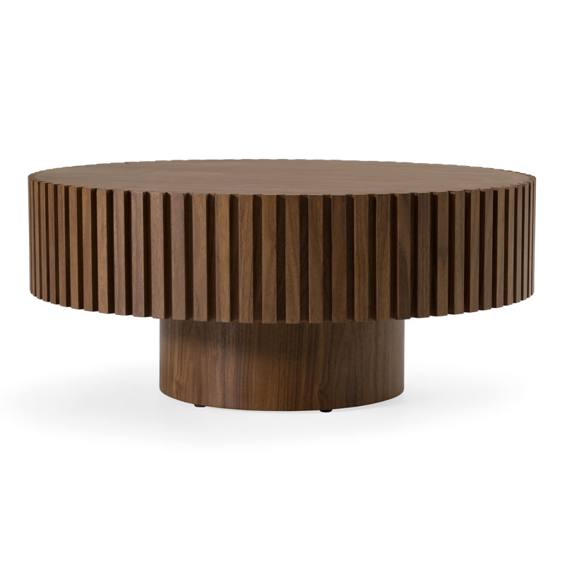 Hamsa - Table basse ronde moderne, Noyer, H 15,75 po x L 31,5 po x l 31,5 po