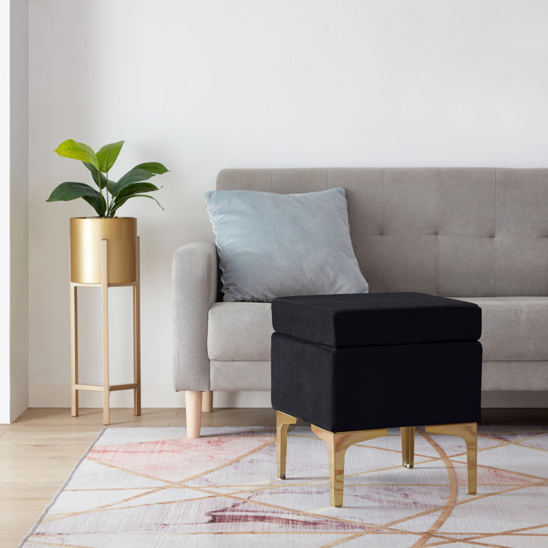 Repose-pieds carré standard en velours de 15 po de large Mortenson, Velours noir