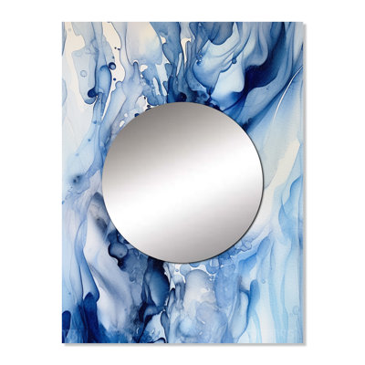 Maneet Abstract Classic Blue Waves V - Fractals Wall Mirror, Blue Decorative Mirror, Printed Metal Art