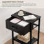 Table de chevet noire avec station de charge, table de bout avec tiroir en tissu, petite table d'appoint avec tablettes de rangement à 2 niveaux, table de chevet de 25,4 po de hauteur, table de chevet noire pour chambre à coucher, salon, dortoir