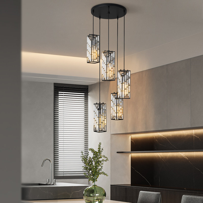 Luminaire suspendu moderne à grappe rectangulaire Dazay, Noir, 5 lumières