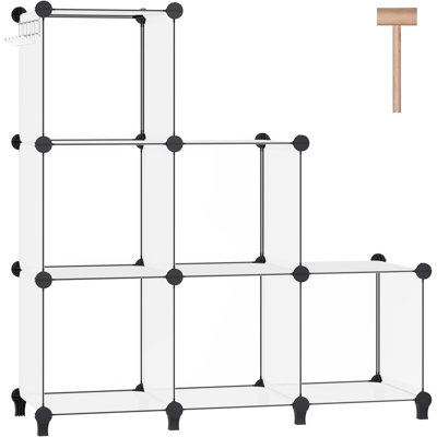 Rangement 6 cubes, bibliothèque, étagère de présentation avec maillet en bois, armoire de rangement