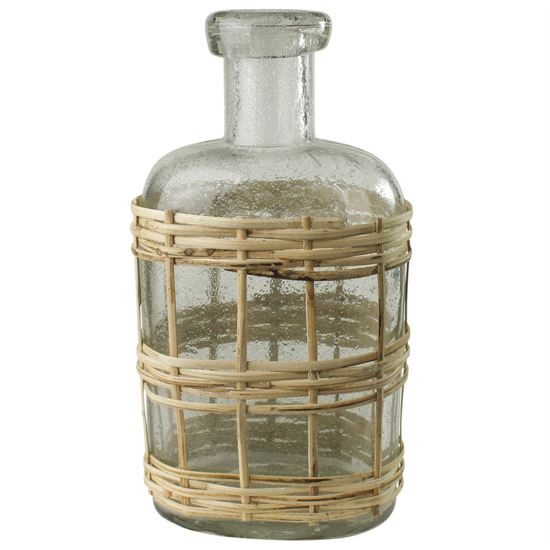 Bouteille, verre et rotin - moyen, H 10 po x l 5 po x P 3 po