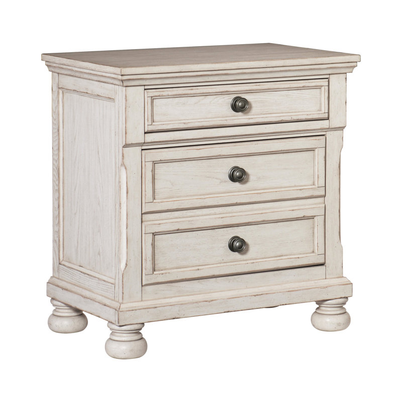 Table de chevet blanche antique pour la chambre à coucher - Bois d'ingénierie et patins de roulement Placage de frêne et doublure en feutre