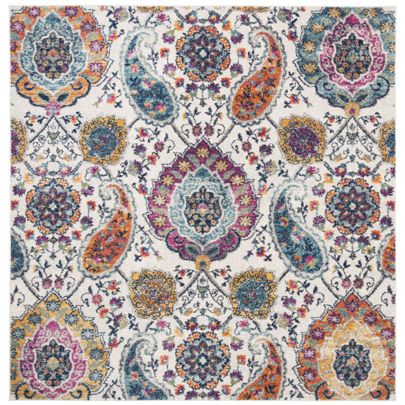 Felty Paisley Area Rug, Square 6'7", Cream/Multi