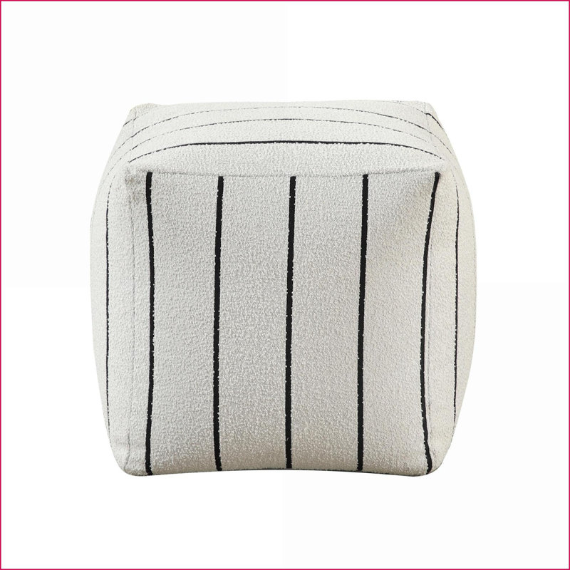 Ottoman, Modern Off-White Stripe Non-Slip 16x16x16" Bean Bag Chair Extra Seating | Textile | Jacquard, Cream  Striped