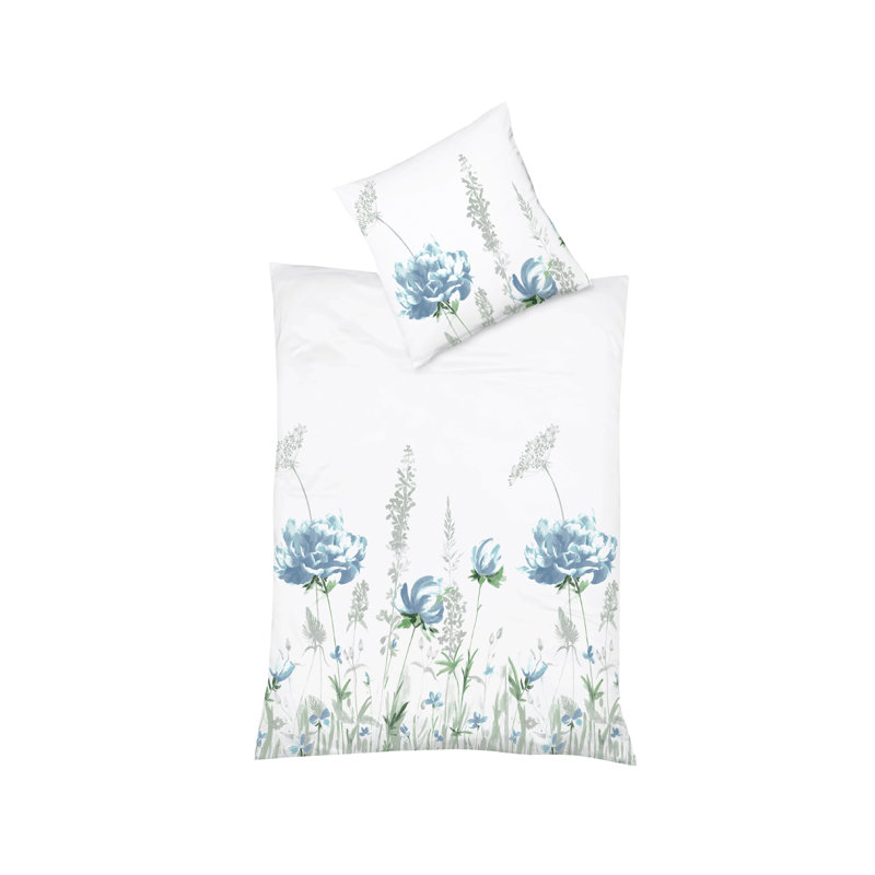 St. Tropez White/Blue 205 TC Reversible Duvet Cover Set, 155 x 220 cm - 1 Pillowcase (80 x 80 cm)