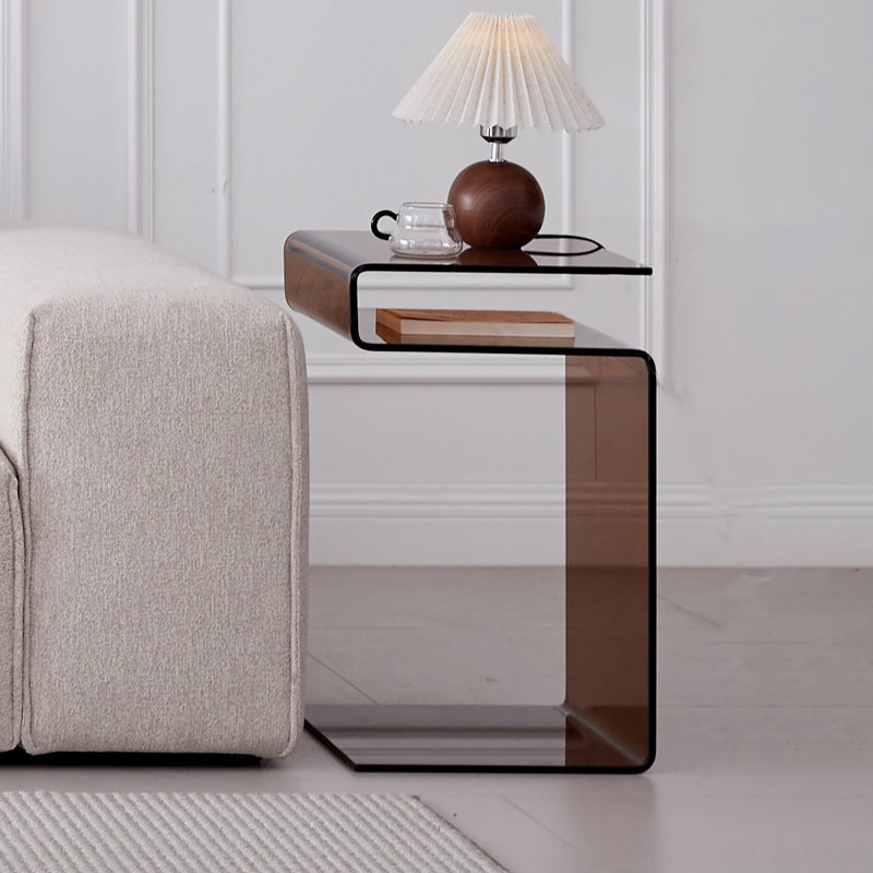 Glass Nightstand,side Table,s-shaped End Table For Living Room,bedside Table For Bedroom, Transparent Brown
