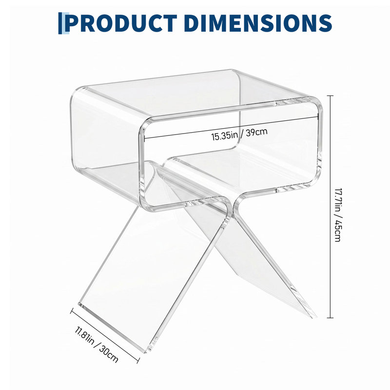Table d'appoint moderne en acrylique transparent avec rangement, table de chevet et de bout une pièce transparente, mobilier décoratif distinctif pour le salon et la chambre à coucher