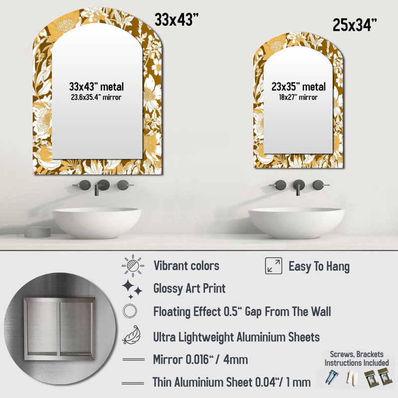 Miroir mural floral, 34 po x 25 po