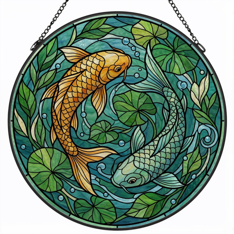 Panneau de vitrail Koi Fish, H 12 po, H 12 po