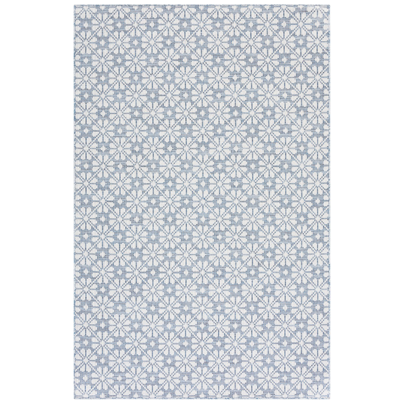 Navy and Ivory Geometric Synthetic Square Rug