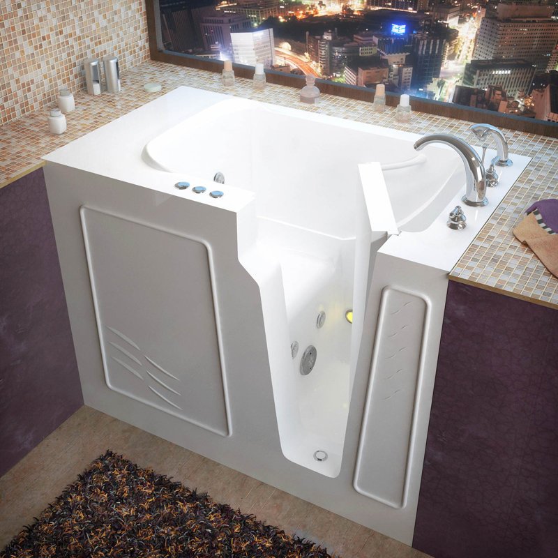 Therapeutic Tubs 29 in. x 52 in. Right Drain Quick Fill Walk-In Whirlpool Tub with Powered Fast Drain in White, Right, White