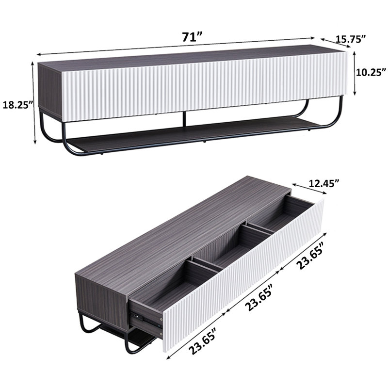 Mercer41 Glam Tv Stand, White/Gray/Black