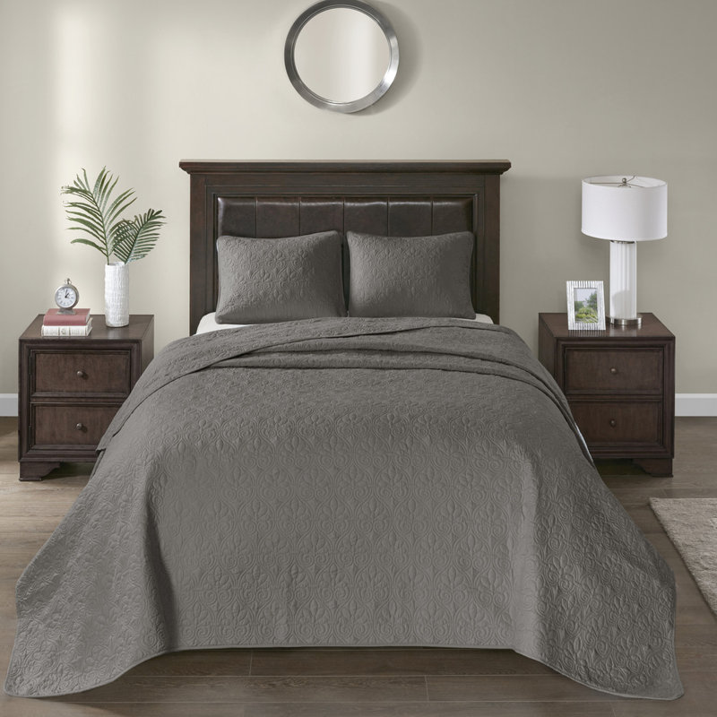 Couvre-lit très grand réversible gris foncé avec un rembourrage en coton prélavé au design séduisant pour un repos onirique surdimensionné sur le matelas