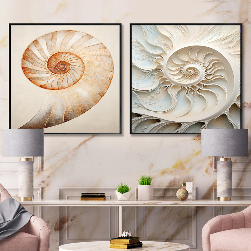 Cuivre à courbes en cuivre - Spirale Nautilus - animaux, ensemble de 2 collages carrés, Cadre flottant noir