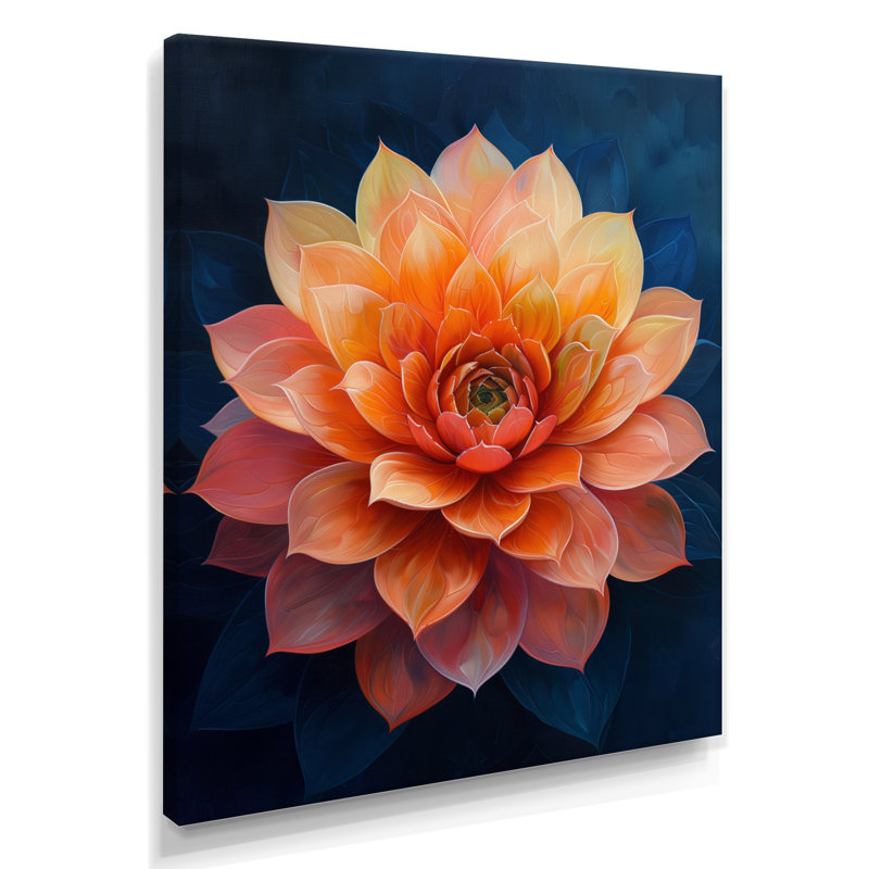Décoration florale orange et bleu éclatant - plante grasse, Toile tendue, H 40 po x l 30 po x P 1,5 po