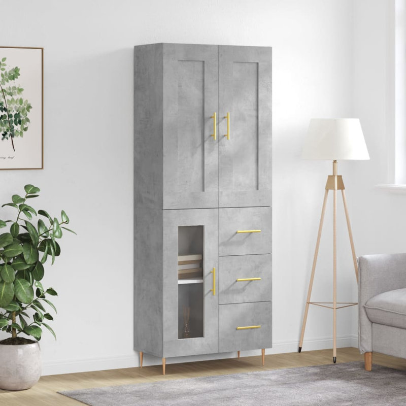 Salmeron Highboard 69.5x34x180 cm Engineered Wood, Concrete Grey
