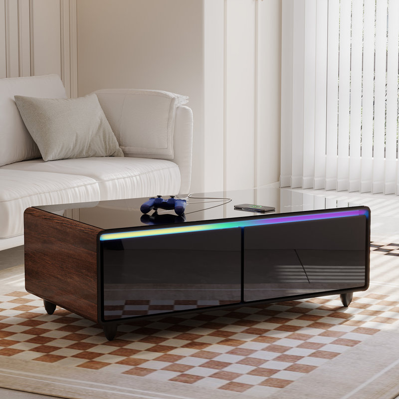 Smart Coffee Table With 135L Fridge,Wireless Charging And Bluetooth Speaker, Black/Brown