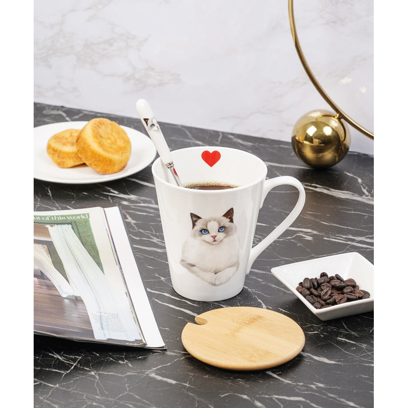 Tasse à eau en porcelaine avec couvercle et cuillère - Ragdoll