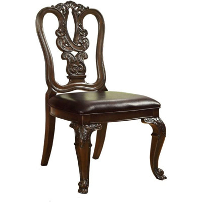 Ensemble de 2 chaises d'appoint traditionnelles en bois massif avec dossier en similicuir rembourré
