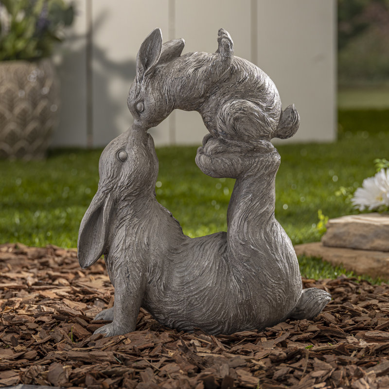 14.5 Inch Resin Adorable Kissing Bunnies Figurine