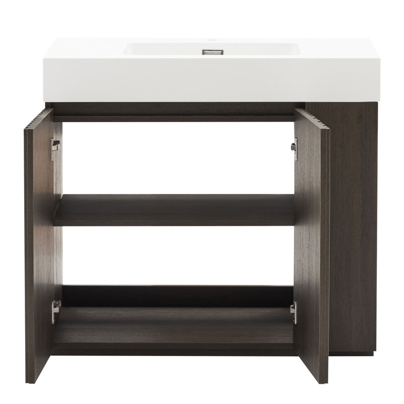 Meuble-lavabo 36 po avec surface solide, 36", Blanc / Brun foncé, Monotrou