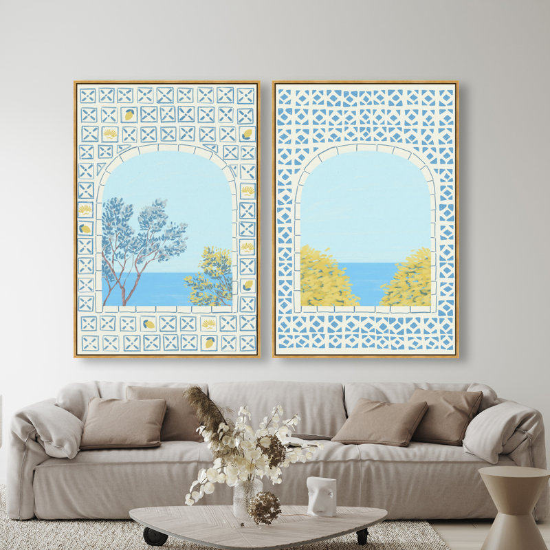 Mediterranean Window Set Set by Oliver Gal, 62"H x 42"W, Gold Floater Frame