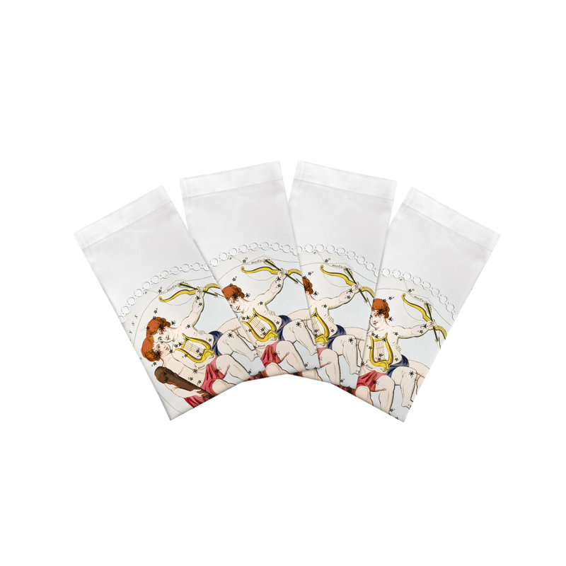 Zodiac Gemini Cotton Sateen Dinner Napkins, White