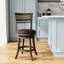 Tabouret de bar pivotant de 61 cm (24 po) en tissu anthracite avec revêtement extérieur gris vieilli - Élégant avec dossier à lattes gris et siège confortable