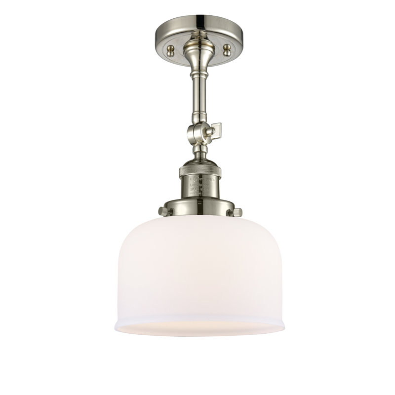 Handley Glass Semi Flush Mount, Matte White Cased, 3.5 Watt Vintage LED Bulb, Polished Nickel
