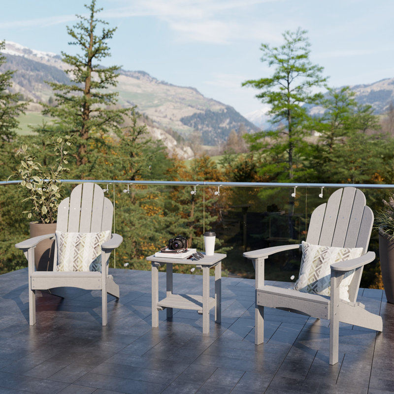 Classic 3-Piece Adirondack Set with Side Table, Light Gray