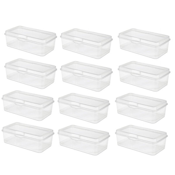 Sterilite 6 Qt Clear Plastic Storage Container Bin Snap Close White Lid