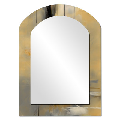 Yellow And Grey Beyond The Canvas IV - Abstract Painting Asymmetrical Large Mirror, Modern Arch Unique Wall Mirror Decor, Printed Metal Art