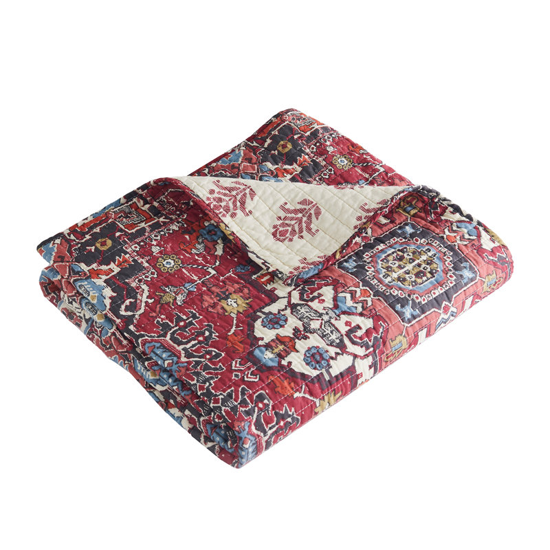 Khotan Red and Cream Cotton Quilted Reversible Throw
