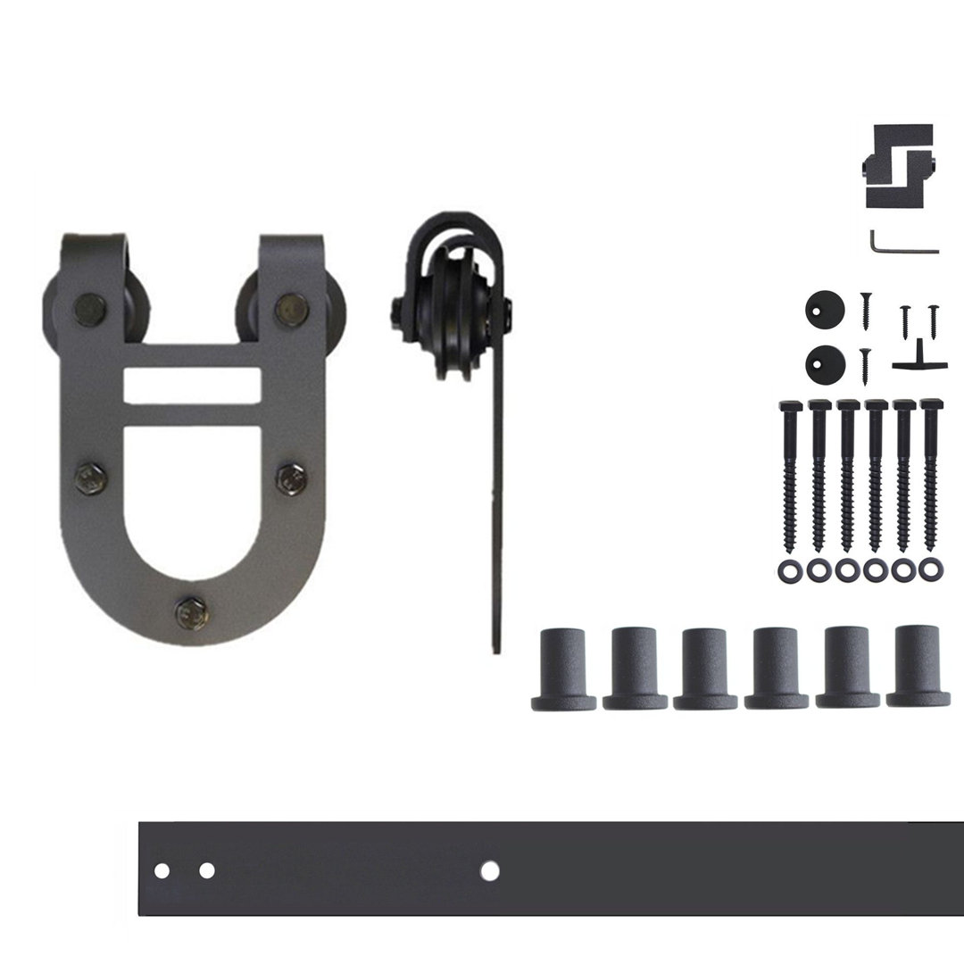 Black Rustic Horseshoe  Design Non-Bypass Single Track One Door Hardware Kit Homacer Track 